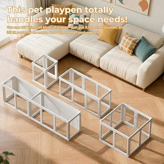 Jatindear 23.6“ H Clear Acrylic Plastic Dog Playpen, 8Pcs Lightweight & Easy Assemble Playpen Divider, Durable Safety Play Pen Indoors, Puppy, Cat, Small Animal(White)