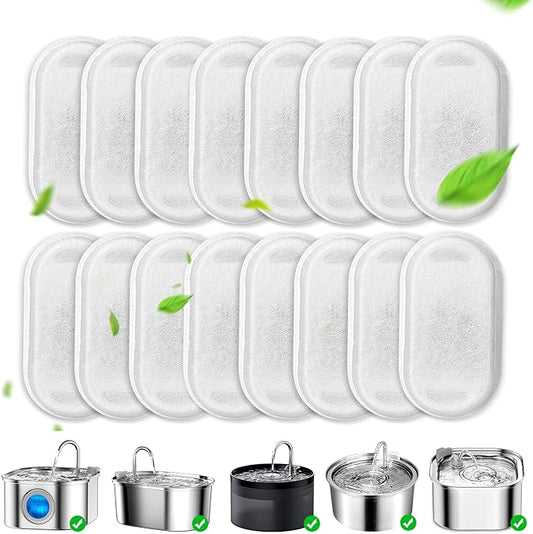 Carcent Cat Fountain Filters, 16 Pack Cat Water Fountain Filter for Stainless Steel 67oz/2L Pet Fountain, Replacement Filters for Pet Drinking Fountain