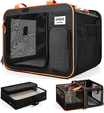 Pidipiti 20 x 14 x 14 Expandable cat car Travel Carrier for 1 Small-Medium cat,with a Portable Leakproof Small cat Litter Box