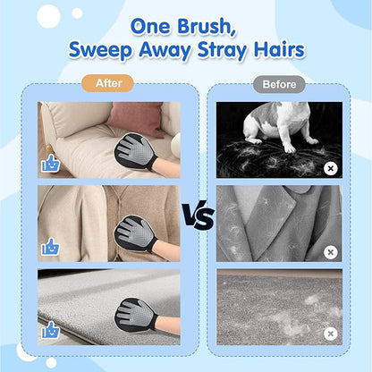 Pawaboo 2 Pack Pet Hair Removal Gloves, Dual-Side Electrostatic Hair Removal & Silicone Fur Brush for Dogs and Cats, Reusable Five-Finger Pet Fur Grooming Glove for Couch Carpet Clothes, Grey