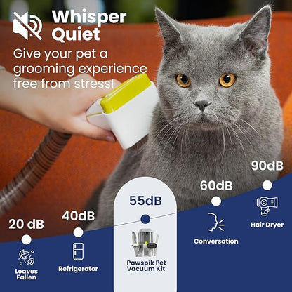 PAWSPIK Professional Dog Grooming Vacuum Kit, Dogs & Cats, Direct Handheld Control, 7 Grooming Tools, Deshedding and Dematting for Grooming, Large 2.2L Dust Bin, UL, HEPA Filter