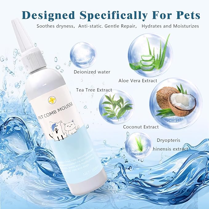Pet Steam Brush Spray Refill for Dogs & Cats – Concentrated Waterless Shampoo, Pet Comb Leave-In Serum, 3-in-1 Grooming Spray Comb Mist, 1*Shampoo(Steam Brush not Included)