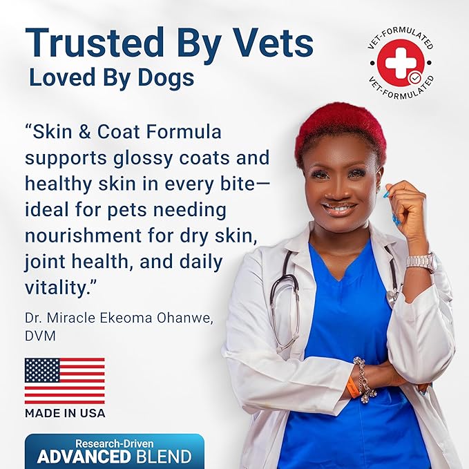 WuffWell Omega 3 Fish Oil for Dogs Chews – Skin and Coat Supplement with Salmon Oil for Dogs – Allergy & Itch Relief, Dog Shedding and Dry Skin Support – Vet Approved – Made in USA – 140 Soft Chews