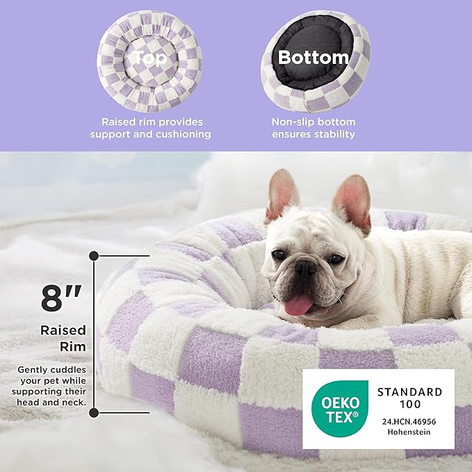 LE SURE Donut Medium Dog Bed - Round Cat Beds for Indoor Cats Calming Bed Present for Pets, Cute Modern Beds with Jacquard Shaggy Plush & Anti Slip Bottom, 30 Inch, Purple