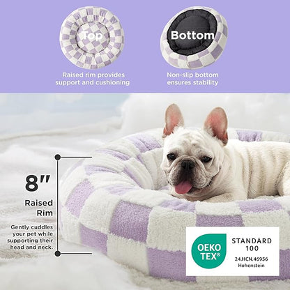LE SURE Donut Medium Dog Bed - Round Cat Beds for Indoor Cats Calming Bed Present for Pets, Cute Modern Beds with Jacquard Shaggy Plush & Anti Slip Bottom, 30 Inch, Purple