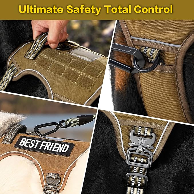 PawsPassion No Pull Dog Harness for Small Dog, Heavy Duty Tactical Adjustable Pet Harness, Voyager Service Walking Vest Harness with Easy Control Handle Ring Reflective Strip (Sandstone, S)