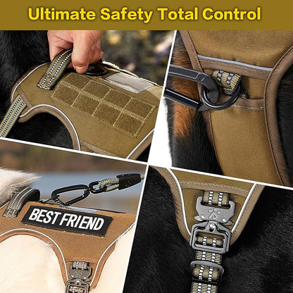 PawsPassion No Pull Dog Harness for Small Dog, Heavy Duty Tactical Adjustable Pet Harness, Voyager Service Walking Vest Harness with Easy Control Handle Ring Reflective Strip (Sandstone, S)