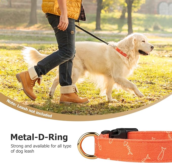 Cotton Handmade Dog Collar Cute and Distinctive Patterns Orange Fish with Pendant for Girl Boy Dogs Collars L