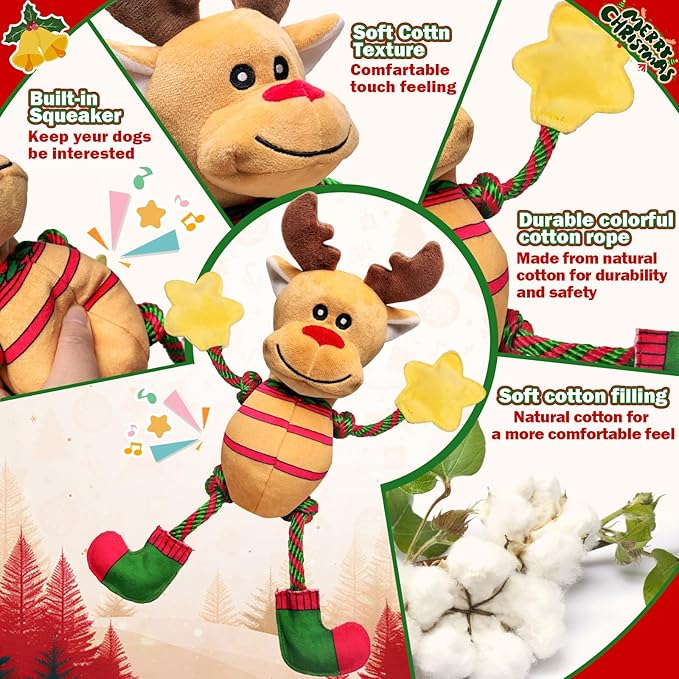 Fuufome Christmas Dog Toys for Large Dogs,Stuffed Plush Squeaky Dog Toys for Small,Medium & Large Breed,Tug of War Plush Toy,Stuffed Toy for Dogs to Keep Them Busy