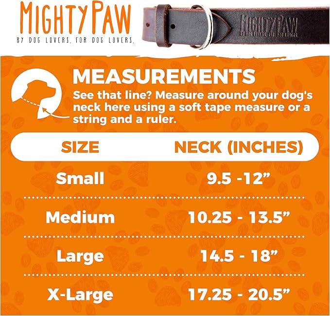 Mighty Paw Leather Dog Collar - Genuine Distressed Leather - Strong Metal Buckle - Ultimate Comfort - Modern Style for All Dogs Breeds - Comfort Puppy Collar - (Large - Brown)