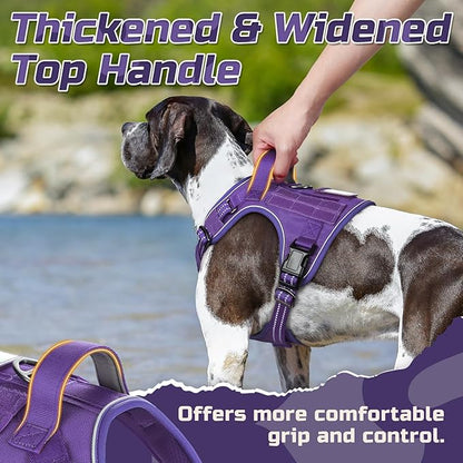 rabbitgoo Tactical Dog Harness for Large Dogs, No Pull Military Service Vest with Handle & Molle, Easy Control for Training Walking, Adjustable Reflective Straps, Purple, XL