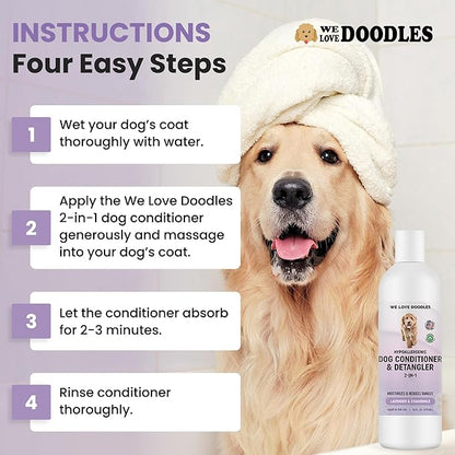 Dog Conditioner & Detangler, 2-in-1 Conditioner for Allergies & Itching, Made in USA, Lotion Treatment for Dogs, Perfect for Poodles, Doodles, & Goldendoodles, 16oz [We Love Doodles]