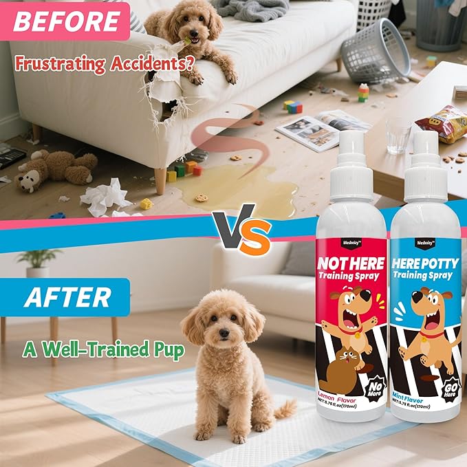 Mesboizy Dog Pee Spray Set, Includes Here Potty & Not Here Training Spray, Puppy Pee Spray, Helps Dogs Develop Proper Potty Habitss (5.75 fl oz Each)