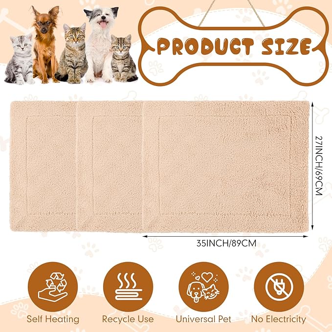 Novabright 3 Pack Self Warming Dog Bed for Large Dog 27x35 Inch Mat Self Heating Cat Reflects Body Heat Extra Warm Thermal Pet Pad Washable Cat Bed for Outdoor Indoor Large Kittens Puppy(Black/Khaki)