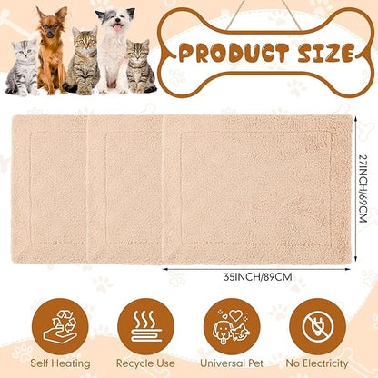 Novabright 3 Pack Self Warming Dog Bed for Large Dog 27x35 Inch Mat Self Heating Cat Reflects Body Heat Extra Warm Thermal Pet Pad Washable Cat Bed for Outdoor Indoor Large Kittens Puppy(Black/Khaki)