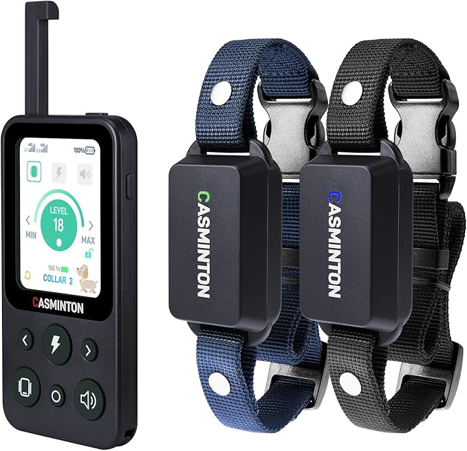 CASMINTON Shock Collar for 2Dogs [CRS01Pro]126 Training Levels,4Powerful Modes With 2.8inch LCD high-definition display100% Safe Training Collar for Large Medium Small Dogs IPX7 Waterproof Blue (Blue)
