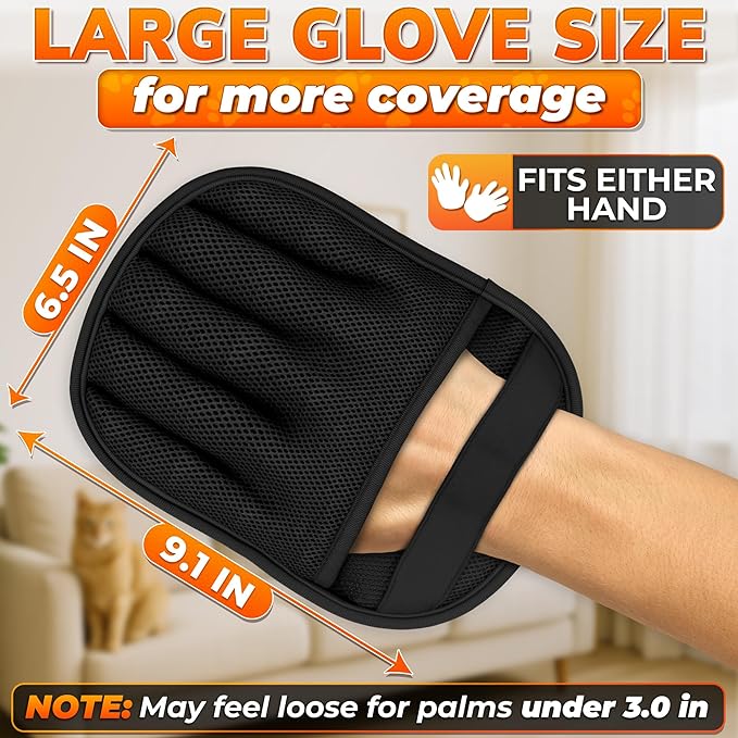 Pet Hair Removal Glove – Electrostatic Five-Finger Fur Remover for Cats & Dogs, Reusable Polyester Glove 9.25"x6.69" for Couch, Carpet, Car Seat, Furniture & Clothing, Great as Cat Mom Gifts