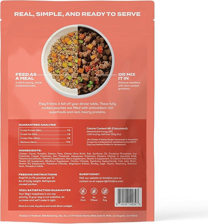 Jinx Salmon Grain Free Wet Dog Food Toppers, Meal or Mix with Dry Dog Food, Made with Real Salmon & Chicken, Bone Broth, No Fillers, Puppy, Adult, Senior, 9oz, 6 Pack