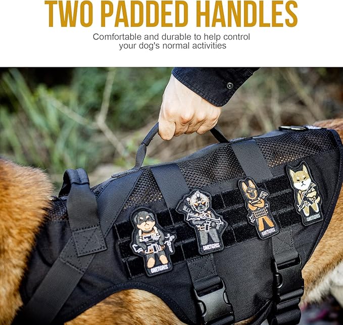 OneTigris Tactical Dog Harness for Small Dogs, No Pull Small Dog Vest Harness with Handles Breathable Military Dogs Molle Vests, Harness for Walking Hiking Training (Black, XS)