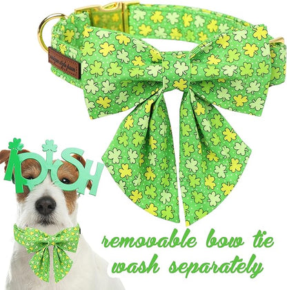 Unique style paws St. Patrick's Day Dog Bandana Clover Bandanas with Flower for Small Medium Large Boys Girls Dogs