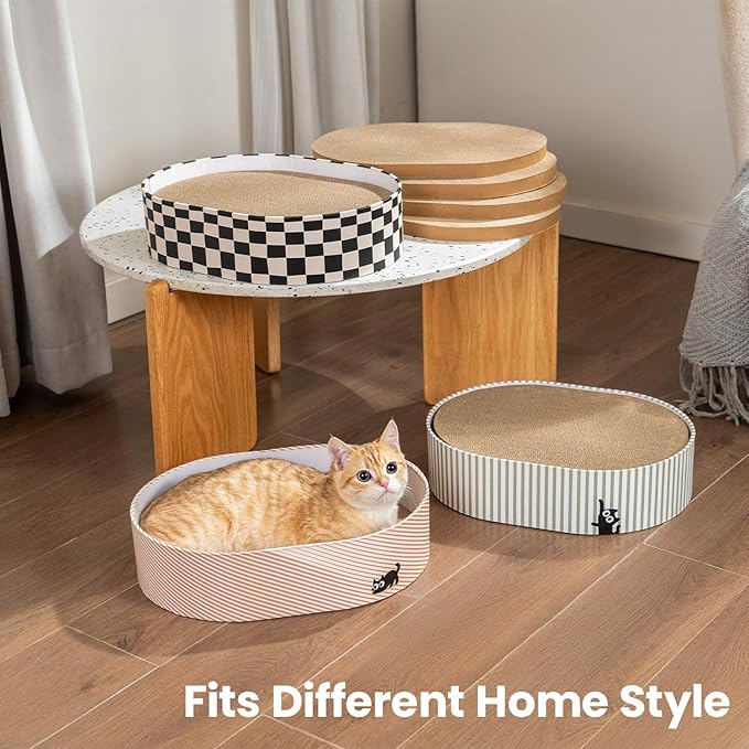 Conlun Cat Scratcher Box with 4 Cat Scratching Board Reversible Scratch Pad, Heavy Duty Corrugated Cardboard Pet Bed Lounger Kitty Scratchers for Indoor, Protects Furniture,Kittens Gifts-Large