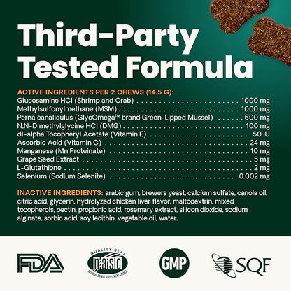 VetriScience Extra Strength Healthy Hip & Joint Chews, GlycoFlex 3, Glucosamine, Green-Lipped Mussel, Joint Support Supplement for Dogs, Promote Mobility & Soothe Joint Discomfort, Chicken, 120 Count