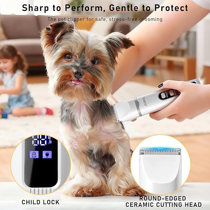 JIUWIIL Dog Clippers for Grooming, 4 in 1 Dog Grooming Kit Hair Clipper with LCD Display, Dog Trimmer for Grooming, Dog Hair Trimmer for Paw Nail Grinder,Shaver Grooming Supplies for Pet Cats Dogs