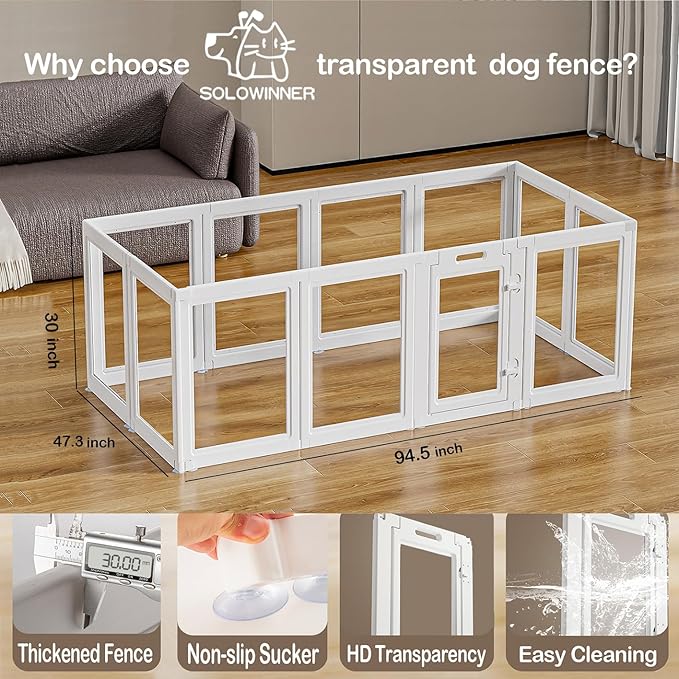 Clear Acrylic Dog Playpen Transparent Dog Playpen Indoor, Easy Assemble Clear Pet Pen for Puppy Bunny Cat Pig, Sturdy & Easy Cleaning Plastic Dog Puppy Fence