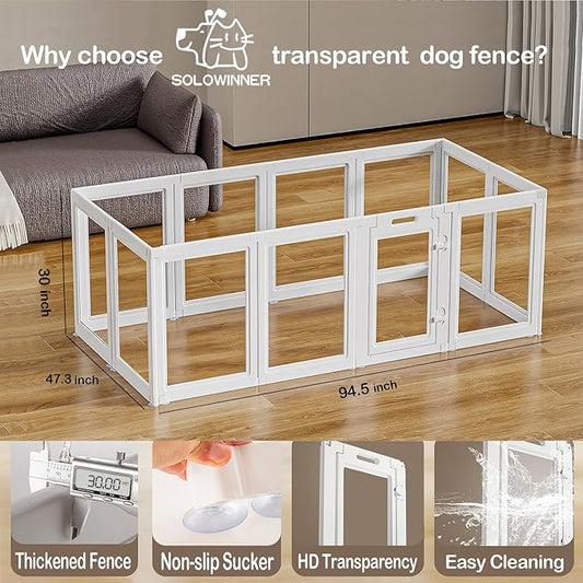 Clear Acrylic Dog Playpen Transparent Dog Playpen Indoor, Easy Assemble Clear Pet Pen for Puppy Bunny Cat Pig, Sturdy & Easy Cleaning Plastic Dog Puppy Fence