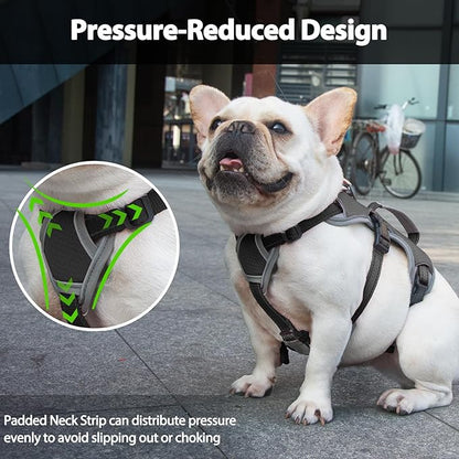Huntboo Escape Proof Dog Harness, Escape Artist Harness, Reflective Dog Harness with Handle, Durable,Adjustable Vest for Small Medium Large Dogs Walking, Training, and Running Gear(Black, L)