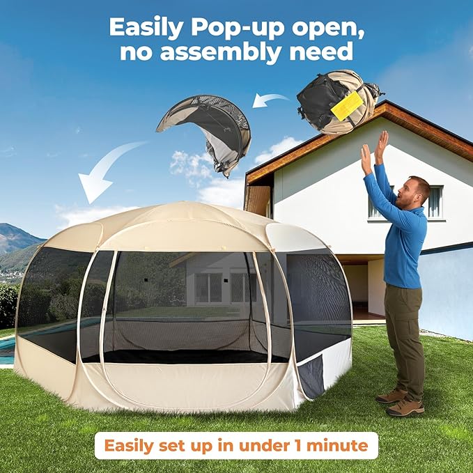 EighteenTek® XXLarge Popup Portable Dog Houses 10'x4.8'H Assembly-Free Gazebo-Style Dog Cot Cat Playpen Screen Pet Tent Sun Shade Shelter Dog Bed with Canopy for Outdoor Anti-Bugs with Leakproof Floor