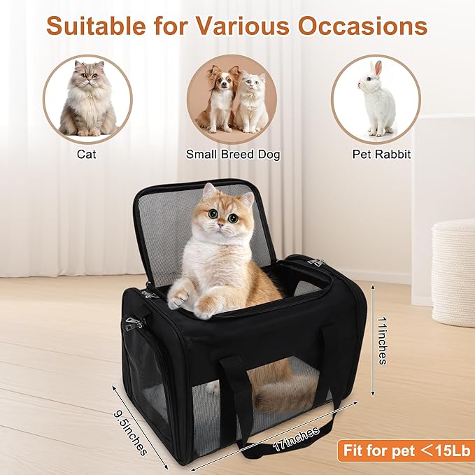 RENEWREVITAL Pet Carrier, Breathable Mesh Design, Soft Cat Carrier with Shoulder Strap, Comfortable Travel Solution, Black