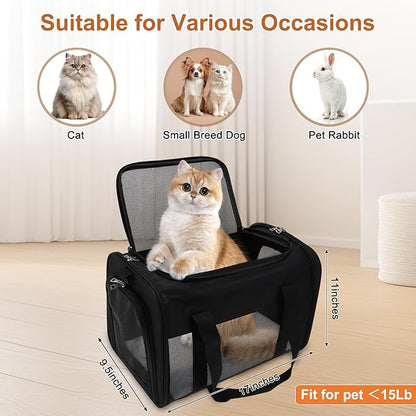 RENEWREVITAL Pet Carrier, Breathable Mesh Design, Soft Cat Carrier with Shoulder Strap, Comfortable Travel Solution, Black