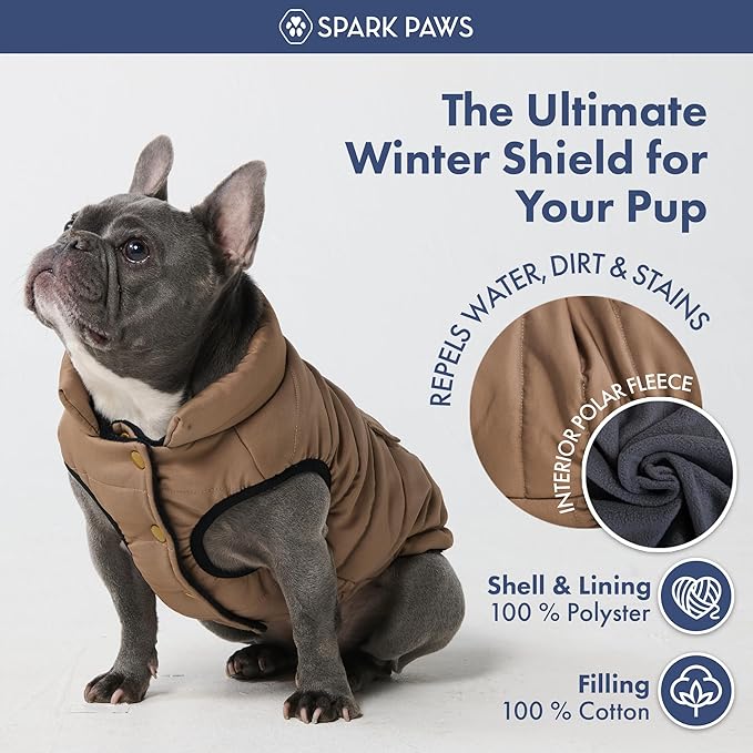 Spark Paws Dog Winter Jacket, Water-Resistant Coat, Warm Reflective Windproof Fleece-Interior, for Medium and Large Dogs - Tan - 4XL