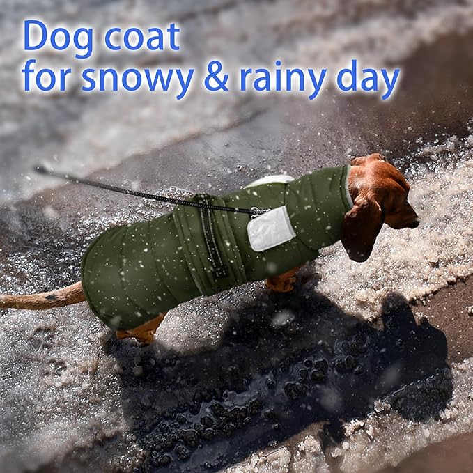 MIGOHI Warm Dog Jacket - Waterproof Small Dog Coat with Furry Collar, Windproof Dogs Fleece Vest, Reflective Cold Weather Coats for Small Dogs, Adjustable Buckle, Poodle,S,ArmyGreen