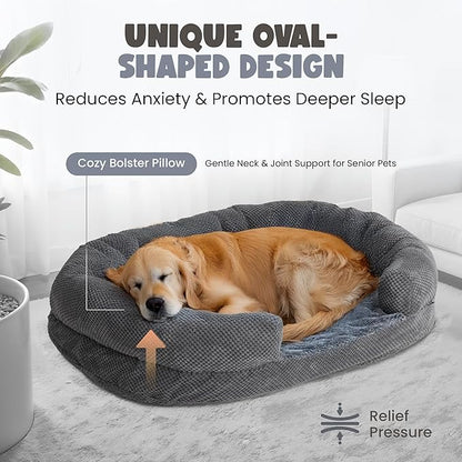 Miorun Bolster Dog Bed, Large Orthopedic Dog Bed with Memory Foam, Spacious Pet Couch Bed with Supportive Structure, Removable Washable Cover, Durable and Stylish Dog Bed for Large Dogs