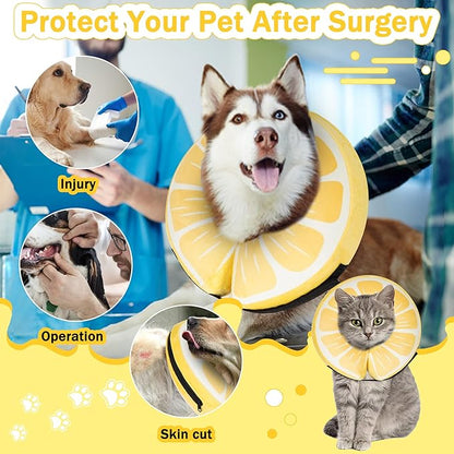 Inflatable Dog Cone Collar for Large Medium Small Dogs, Soft Adjustable Recovery Cone for Dogs Cats,Dog Neck Donut Alternative After Surgery(Lemon,Large