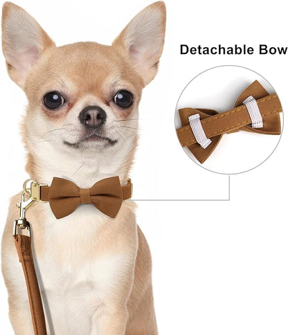 Beirui Adorable Small Dog Harness Collar and Leash Set,Cute XXS Puppy Harness Set with 3 Bows for Tiny Dogs,Chihuahua,Adjustable Step-in Vest for Daily Walking,Parties&Holiday Outfits(Brown,XXS)