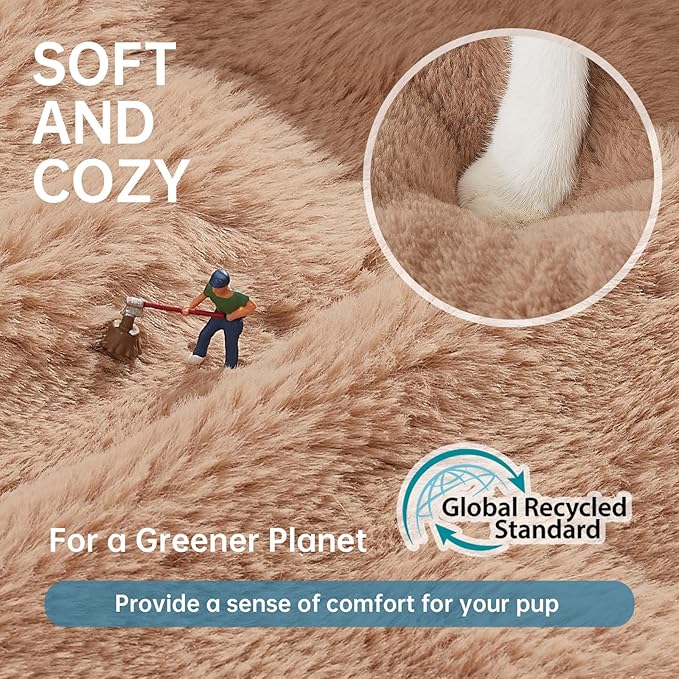 OhGeni 20 inches Calming Donut Dog & Cat Bed for Small Pets, Warming Comfort Fluffy Short Pile Fur, Durable Machine Washable, Cute Round Bed for Puppy and Kitten, Camel