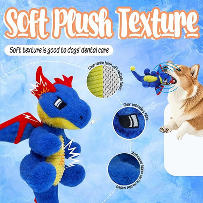 Original Blue Dinosaur Dog Toy - Soft Plush Dog Toys for Small Medium Large Dogs（13.78''） - Cute Dog Squeak Toys with 5 Crinckle Papers & 2 Squeakers