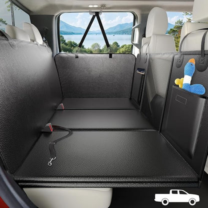 ROUWINNE Back Seat Extender for Dogs Truck-Upgraded PU Leather-Dog Pet Seat Cover Back Seat Hard Bottom 500lbs, Anti-Scratch Dog Hammock for Crew Cab Trucks F150, RAM1500, Sierra, Tundra, Silverado