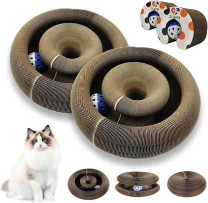 2 Pack Magic Organ Cat Scratcher Toys, Foldable & Reversible Accordion Kitty Toy with Bell Balls, Interactive Cardboard Scratching Board Scratcher Pad for Indoor Cats
