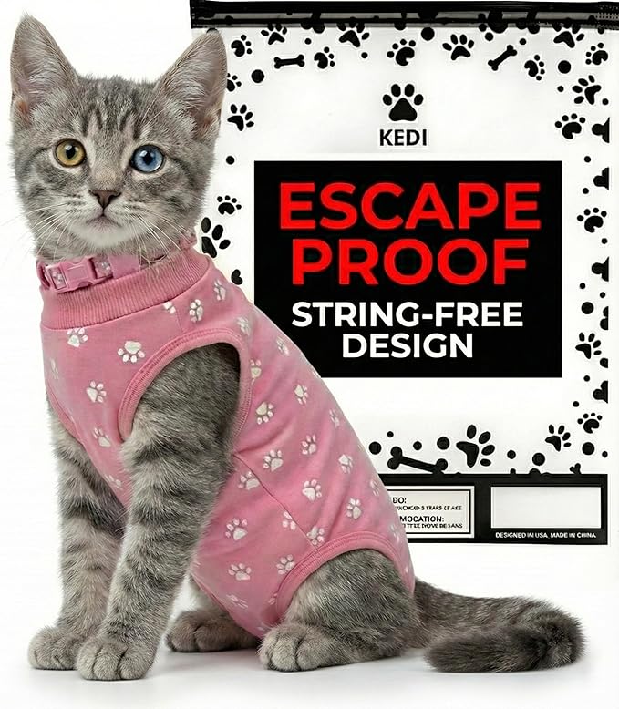 Kitten Recovery Suit Female, Kitten Onesie After Spay, Cat Surgery Suit Female After Surgery, Cone alternatives for Cats (Pink, Small)