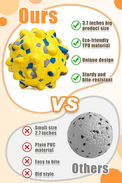 Moonorange Dog Tennis Balls for Aggressive Chewers, Indestructible Durable Bouncy Interactive Toy for Dogs Fetch Game Lightweight Floating Outdoor Training(2 Yellow Point+ 2 Blue Circle Large)