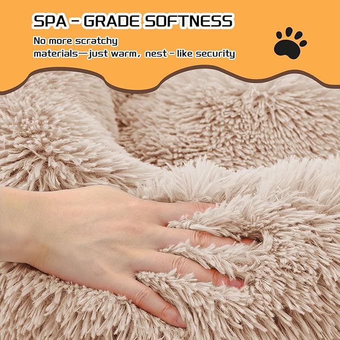 Comfort Donut Dog Bed for Small Dogs, Cat Bed & Pet Bed for Indoor Use, Medium Size with Soft Plush, Round Dog Beds for Large Dogs and Cats (Khaki, 20''Lx20''Wx8''Th)