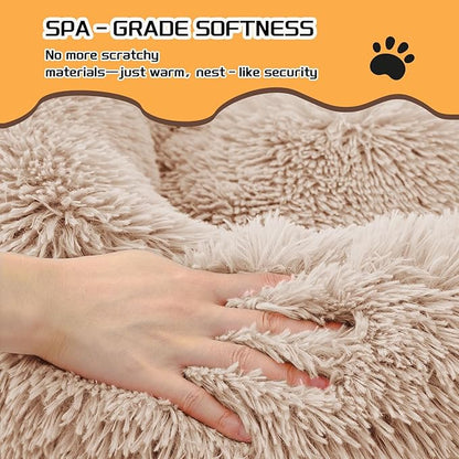 Comfort Donut Dog Bed for Small Dogs, Cat Bed & Pet Bed for Indoor Use, Medium Size with Soft Plush, Round Dog Beds for Large Dogs and Cats (Khaki, 20''Lx20''Wx8''Th)
