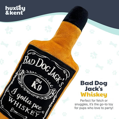 Huxley & Kent Funny Dog Toys w/Squeaker & Crinkle - Stimulating & Interactive Chew Toy for Dogs - Mesh Lined Stuffed Doggie Toy-Easy to Clean Doggie Toys for All Breeds (Bad Dog Jack's Whiskey,Large)