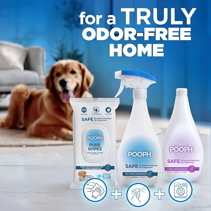POOPH® Pure Wipes™ – 100 Count Pack – Gentle, Fast Odor-Elimination – NO Fragrances, NO Harsh Chemicals – Cleans Paws, Butt, Ears, Face, Fur – Perfect for Cars, Crates, All Surfaces