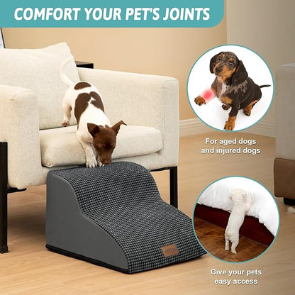 Dog Stairs for Small Dog, Pet Step with Leakproof Cover, High Density Foam Cat Ramp for Chair or Sofa, Lightweight, Durable, Comfort, 15.7x19.7x11.8 inch, 2 Step, Charcoal Grey