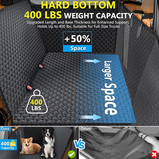 DIAMOOKY Truck Back Seat Extender for Dogs, Upgraded Waterproof Pet Seat Cover with Door Protection, Hard Bottom, Holds 420lbs, Dog Hammock for F150/Silverado 1500/GMC Sierra 1500/RAM 1500/Titan